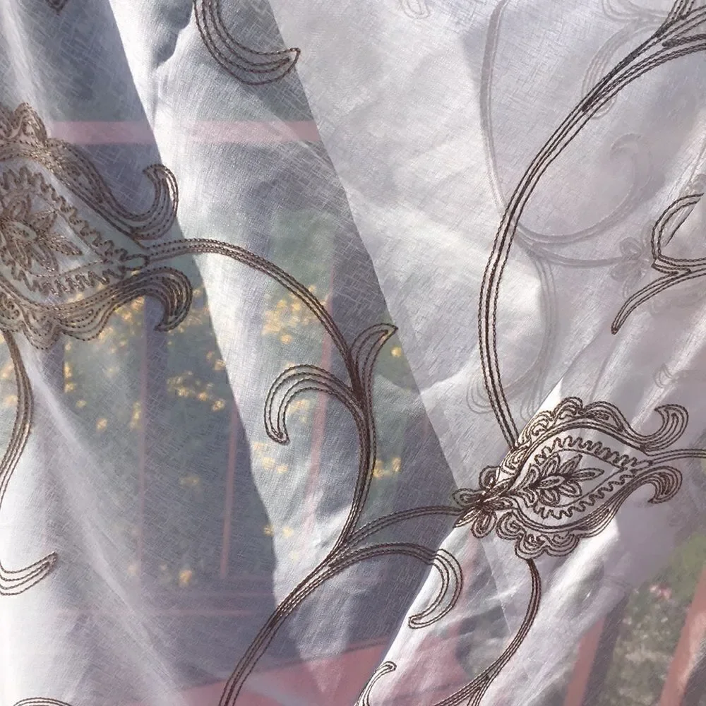 NEW embroidered sheer panel Ivory bronze
